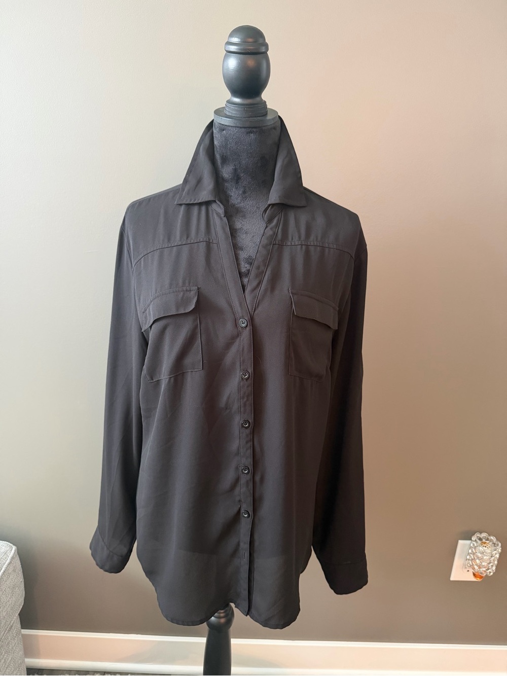 New York & Company Black Button-Front Casual Shirt

#122